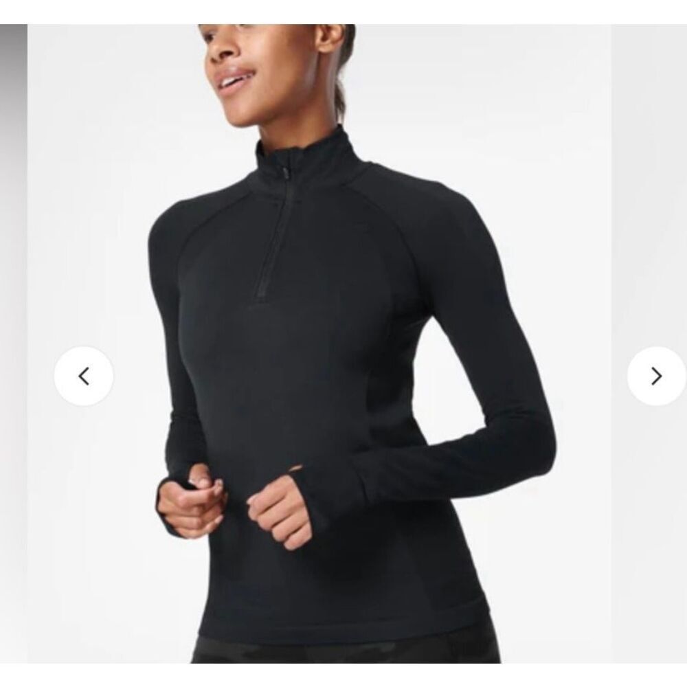 Sweaty Betty Athlete Seamless Half Zip Long Sleeve Top Black Thumbholes